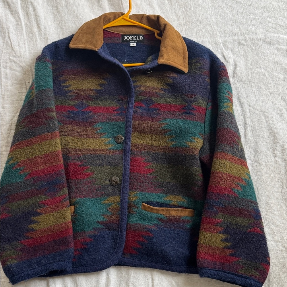 JOFELD Vintage Wool Blend Jacket w/ Suede Collar